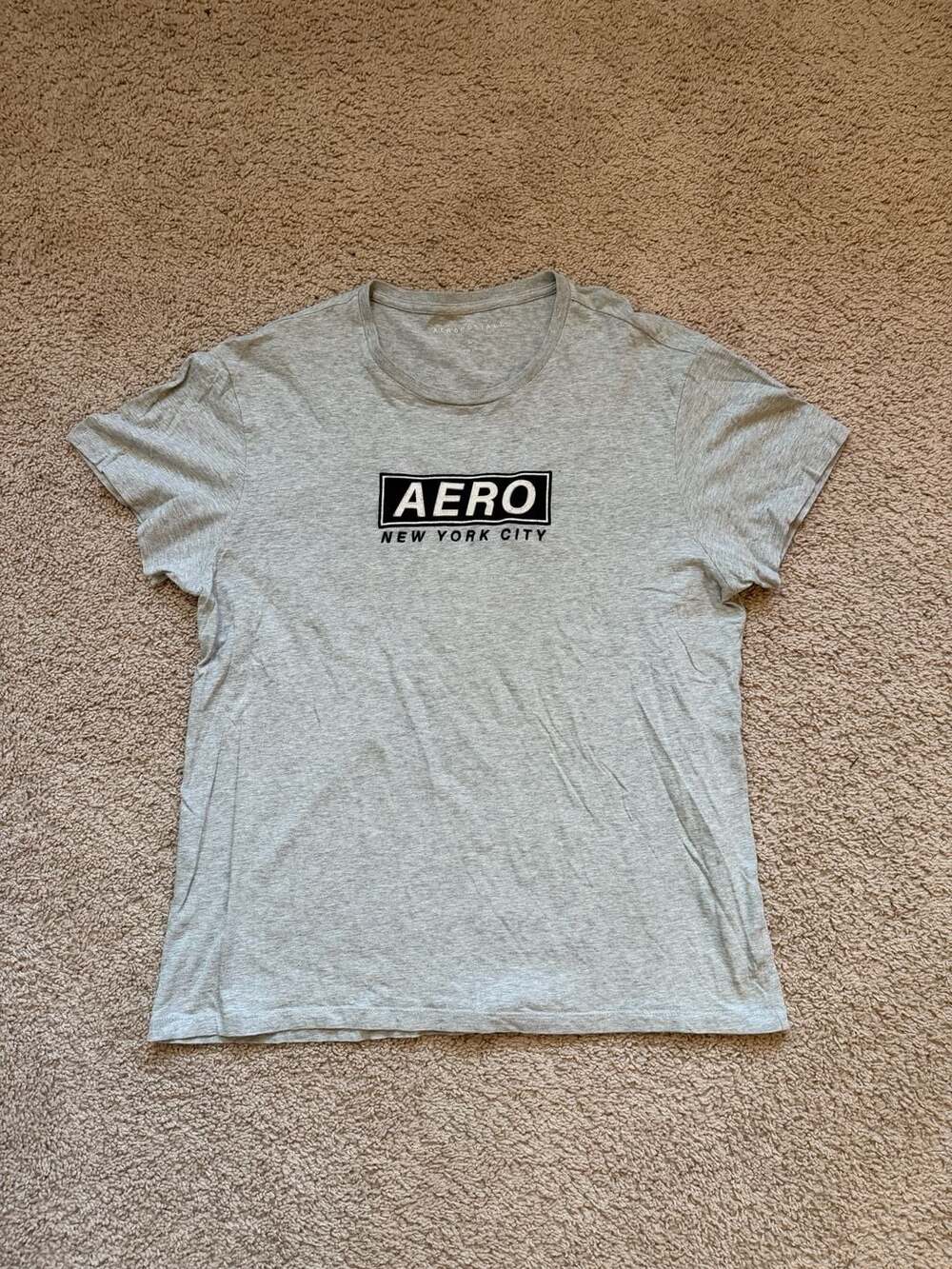 Aeropostale Aero NYC Box Logo Appliqué Graphic Tee, Grey, Large